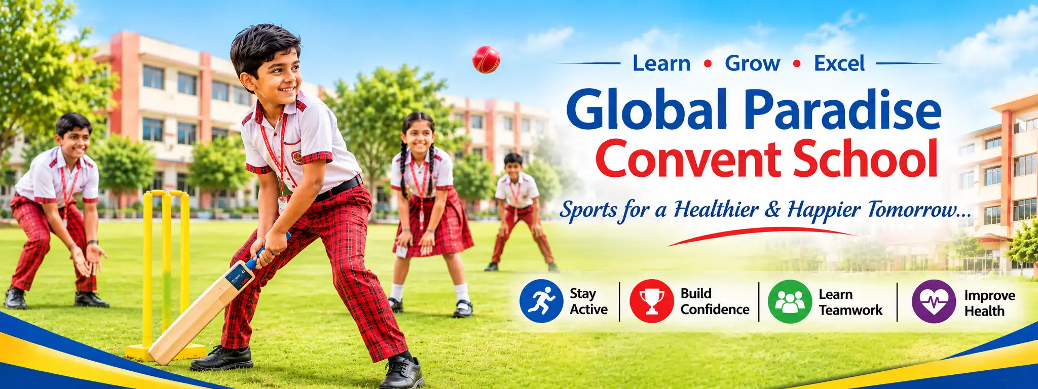 Global Paradise Convent School - sports for a healthier and happier tomorrow. Students playing cricket on the school ground